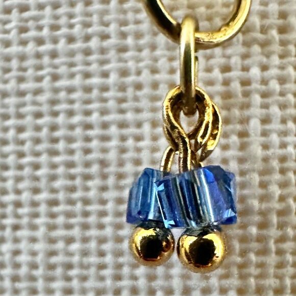 Elaine Chu Handcrafted Gold & Blue Beaded Dangle Earrings - Picture 6 of 8